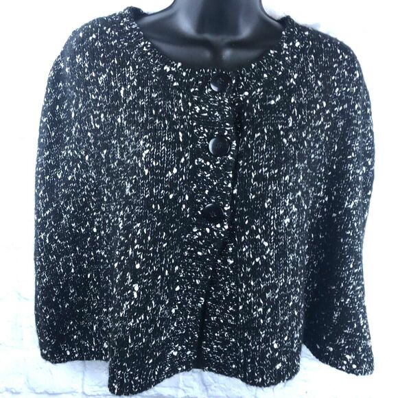 INC Woman's Bolero Black White Sweater Wool Shaw Size Medium $69 retail - Picture 1 of 12